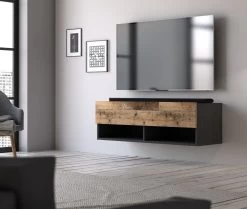 TV-Lowboard "Epsom" In Used Wood Und Matera Grau TV Unterteil Hängend 100 X 30 Cm -Wohnwelt Verkauf 9741 4