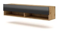 TV-Lowboard "Epsom" In Schwarz Hochglanz Und Wotan Eiche TV Unterteil Hängend 140 X 30 Cm -Wohnwelt Verkauf 9742 5