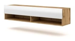 TV-Lowboard "Epsom" In Weiß Hochglanz Und Wotan Eiche TV Unterteil Hängend 140 X 30 Cm -Wohnwelt Verkauf 9743 5