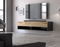 TV-Lowboard "Epsom" In Wotan Eiche Und Schwarz TV Unterteil Hängend 140 X 30 Cm -Wohnwelt Verkauf 9745 4