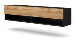 TV-Lowboard "Epsom" In Wotan Eiche Und Schwarz TV Unterteil Hängend 140 X 30 Cm -Wohnwelt Verkauf 9745 5