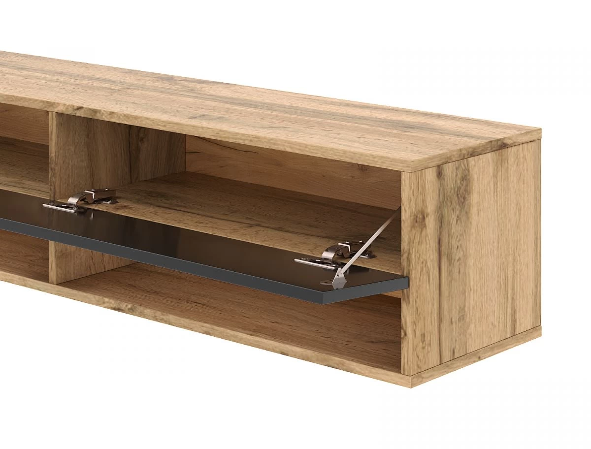 TV-Lowboard "Epsom" In Schwarz Hochglanz Und Wotan Eiche XL TV Unterteil Hängend 200 X 30 Cm 5 TV-Lowboard "Epsom" In Schwarz Hochglanz Und Wotan Eiche XL TV Unterteil Hängend 200 X 30 Cm – Bild 3