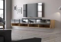 TV-Lowboard "Epsom" In Schwarz Hochglanz Und Wotan Eiche XL TV Unterteil Hängend 200 X 30 Cm 11 TV-Lowboard "Epsom" In Schwarz Hochglanz Und Wotan Eiche XL TV Unterteil Hängend 200 X 30 Cm -Wohnwelt Verkauf 9746 4