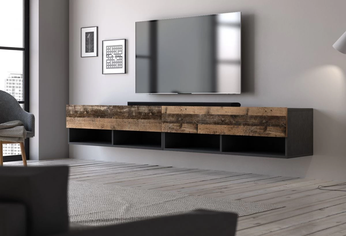 TV-Lowboard "Epsom" In Used Wood Und Matera Grau XL TV Unterteil Hängend 200 X 30 Cm 6 TV-Lowboard "Epsom" In Used Wood Und Matera Grau XL TV Unterteil Hängend 200 X 30 Cm – Bild 4