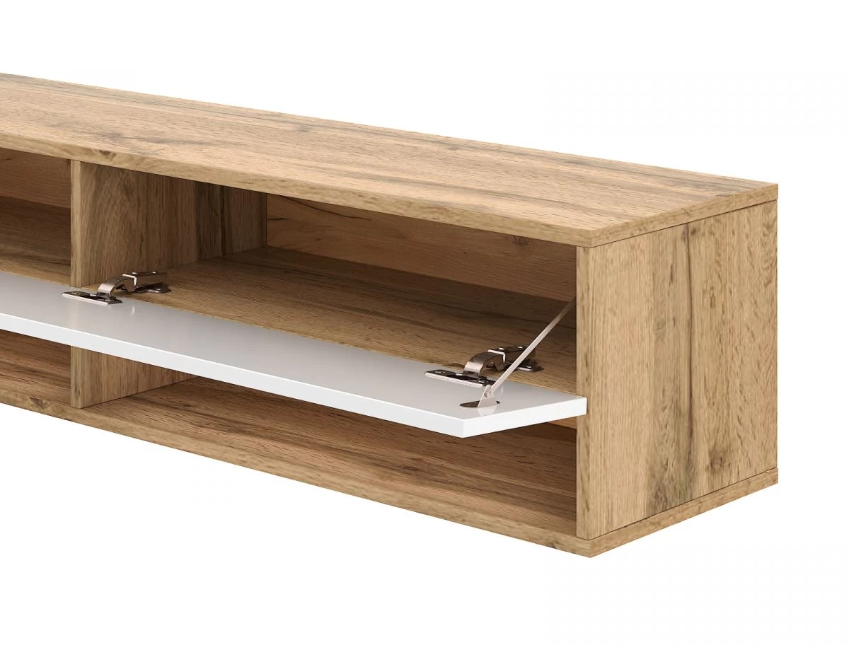 TV-Lowboard "Epsom" In Weiß Hochglanz Und Wotan Eiche XL TV Unterteil Hängend 200 X 30 Cm 5 TV-Lowboard "Epsom" In Weiß Hochglanz Und Wotan Eiche XL TV Unterteil Hängend 200 X 30 Cm – Bild 3