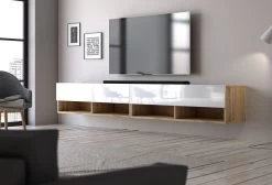 TV-Lowboard "Epsom" In Weiß Hochglanz Und Wotan Eiche XL TV Unterteil Hängend 200 X 30 Cm 12 TV-Lowboard "Epsom" In Weiß Hochglanz Und Wotan Eiche XL TV Unterteil Hängend 200 X 30 Cm -Wohnwelt Verkauf 9748 4