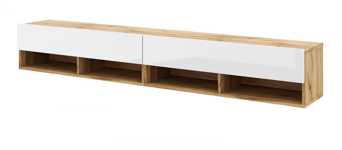 TV-Lowboard "Epsom" In Weiß Hochglanz Und Wotan Eiche XL TV Unterteil Hängend 200 X 30 Cm 7 TV-Lowboard "Epsom" In Weiß Hochglanz Und Wotan Eiche XL TV Unterteil Hängend 200 X 30 Cm – Bild 5