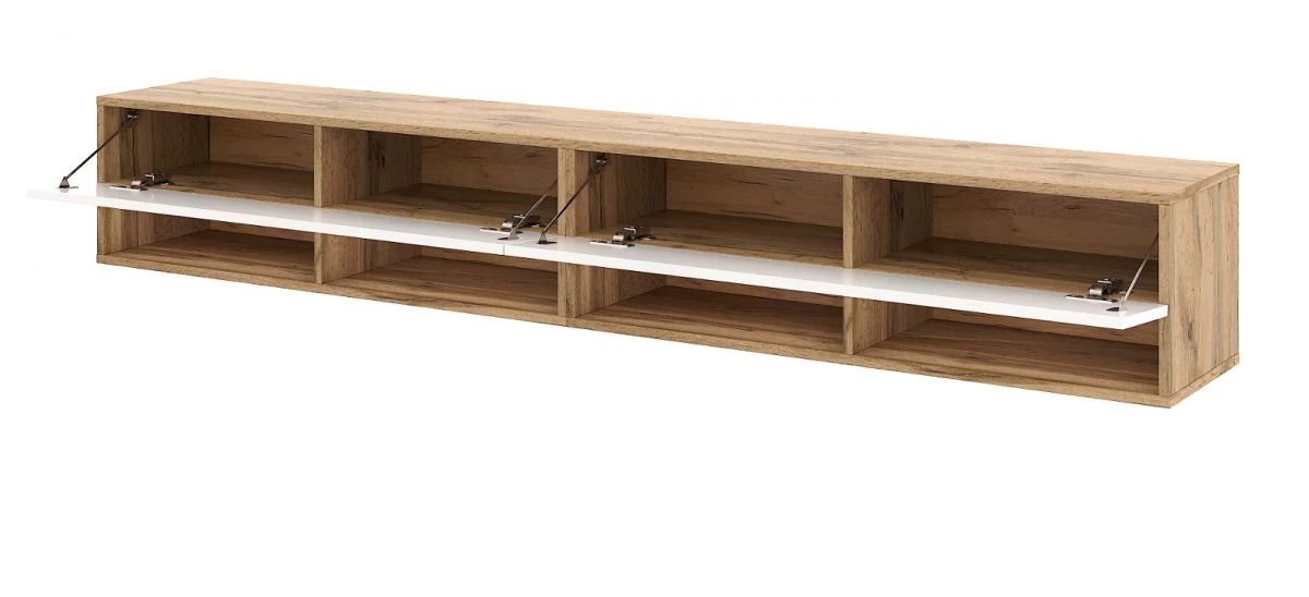 TV-Lowboard "Epsom" In Weiß Hochglanz Und Wotan Eiche XL TV Unterteil Hängend 200 X 30 Cm 8 TV-Lowboard "Epsom" In Weiß Hochglanz Und Wotan Eiche XL TV Unterteil Hängend 200 X 30 Cm – Bild 6