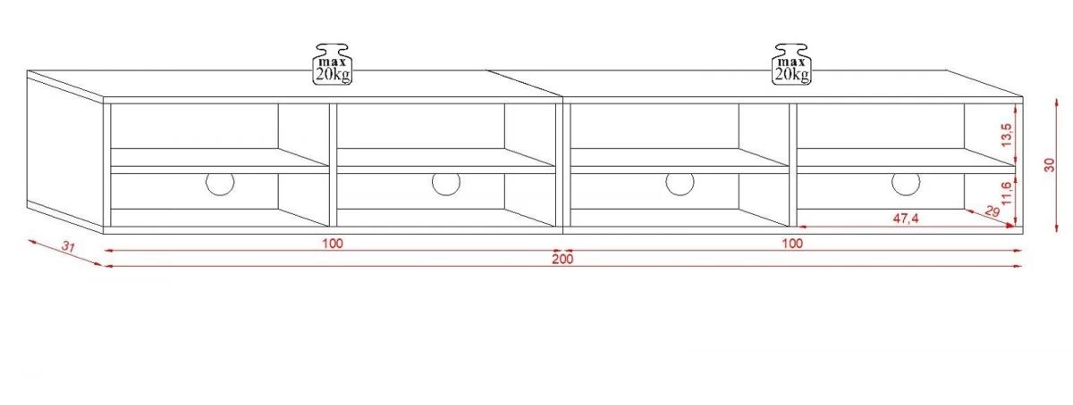 TV-Lowboard "Epsom" In Weiß Hochglanz Und Wotan Eiche XL TV Unterteil Hängend 200 X 30 Cm 9 TV-Lowboard "Epsom" In Weiß Hochglanz Und Wotan Eiche XL TV Unterteil Hängend 200 X 30 Cm – Bild 7