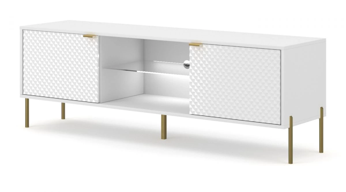 TV-Lowboard "Rubin" In Weiß Glanz Mit 3-D Struktur TV Unterteil Mit Soft-Close Und LED 153 X 54 Cm 3 TV-Lowboard "Rubin" In Weiß Glanz Mit 3-D Struktur TV Unterteil Mit Soft-Close Und LED 153 X 54 Cm