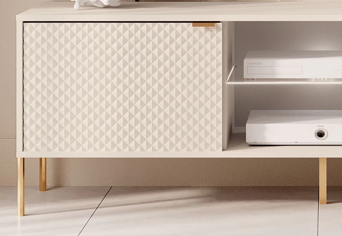 TV-Lowboard "Rubin" In Weiß Glanz Mit 3-D Struktur TV Unterteil Mit Soft-Close Und LED 153 X 54 Cm 4 TV-Lowboard "Rubin" In Weiß Glanz Mit 3-D Struktur TV Unterteil Mit Soft-Close Und LED 153 X 54 Cm – Bild 2