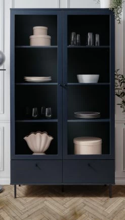 Vitrine "Caracas" In Blau Wohn- Und Esszimmer Vitrinenschrank 100 X 183 Cm