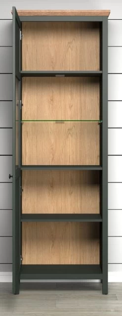Vitrine "Stanton" In Grün Und Evoke Eiche Landhaus Vitrinenschrank Inklusive LED Beleuchtung 69 X 198 Cm -Wohnwelt Verkauf 9796 10