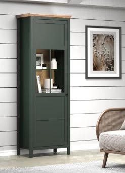 Vitrine "Stanton" In Grün Und Evoke Eiche Landhaus Vitrinenschrank Inklusive LED Beleuchtung 69 X 198 Cm -Wohnwelt Verkauf 9796 5