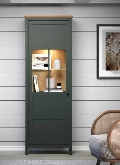 Vitrine "Stanton" In Grün Und Evoke Eiche Landhaus Vitrinenschrank Inklusive LED Beleuchtung 69 X 198 Cm -Wohnwelt Verkauf 9796 7