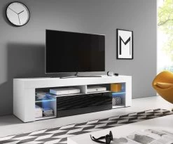 TV-Lowboard "Mount" In Schwarz Glanz Und Weiß Mit LED 140 X 51 Cm