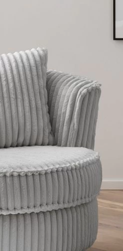 Drehsessel "Comfy" In Hellgrau Mega-Cord Sessel 360° Drehbar Inklusive Kissen -Wohnwelt Verkauf 9854 4