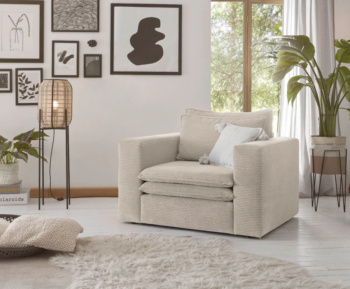 Sessel "Pesaro" In Beige Cord Loungesessel 110 Cm 5 Sessel "Pesaro" In Beige Cord Loungesessel 110 Cm – Bild 3