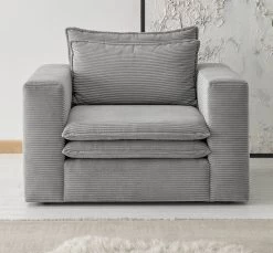 Sessel "Pesaro" In Hellgrau Cord Loungesessel 110 Cm