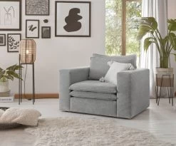 Sessel "Pesaro" In Hellgrau Cord Loungesessel 110 Cm -Wohnwelt Verkauf 9870 3