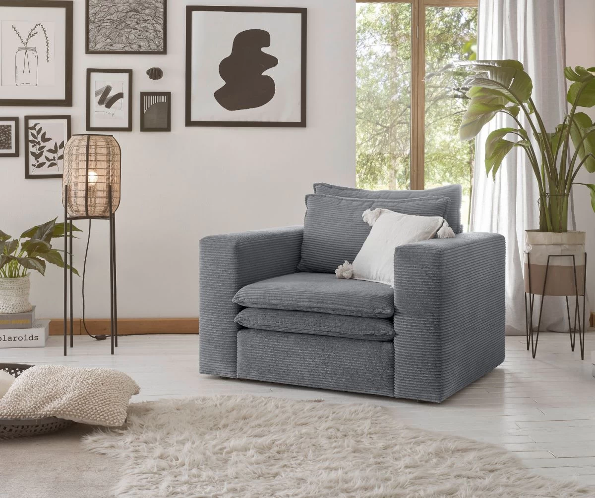 Sessel "Pesaro" In Grau Cord Loungesessel 110 Cm 5 Sessel "Pesaro" In Grau Cord Loungesessel 110 Cm – Bild 3
