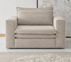 Loveseat Sessel "Pesaro" In Beige Cord Loungesessel 125 Cm