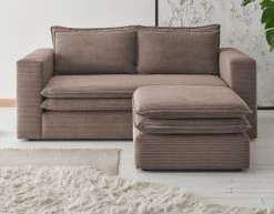 Sofa Set "Pesaro" In Braun Cord Couch 2-Sitzer Inklusive Hocker