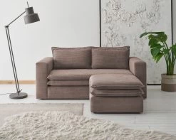 Sofa Set "Pesaro" In Braun Cord Couch 2-Sitzer Inklusive Hocker -Wohnwelt Verkauf 9876 5