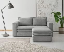 Sofa Set "Pesaro" In Hellgrau Cord Couch 2-Sitzer Inklusive Hocker -Wohnwelt Verkauf 9878 5
