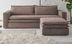 Sofa Set "Pesaro" In Braun Cord Couch 3-Sitzer Mit Bettfunktion Inklusive Hocker