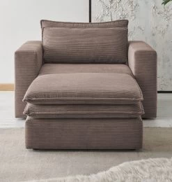 Loveseat Sessel Set "Pesaro" In Braun Cord Couch Loungesessel Inklusive Hocker