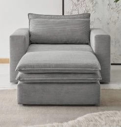 Loveseat Sessel Set "Pesaro" In Hellgrau Cord Couch Loungesessel Inklusive Hocker