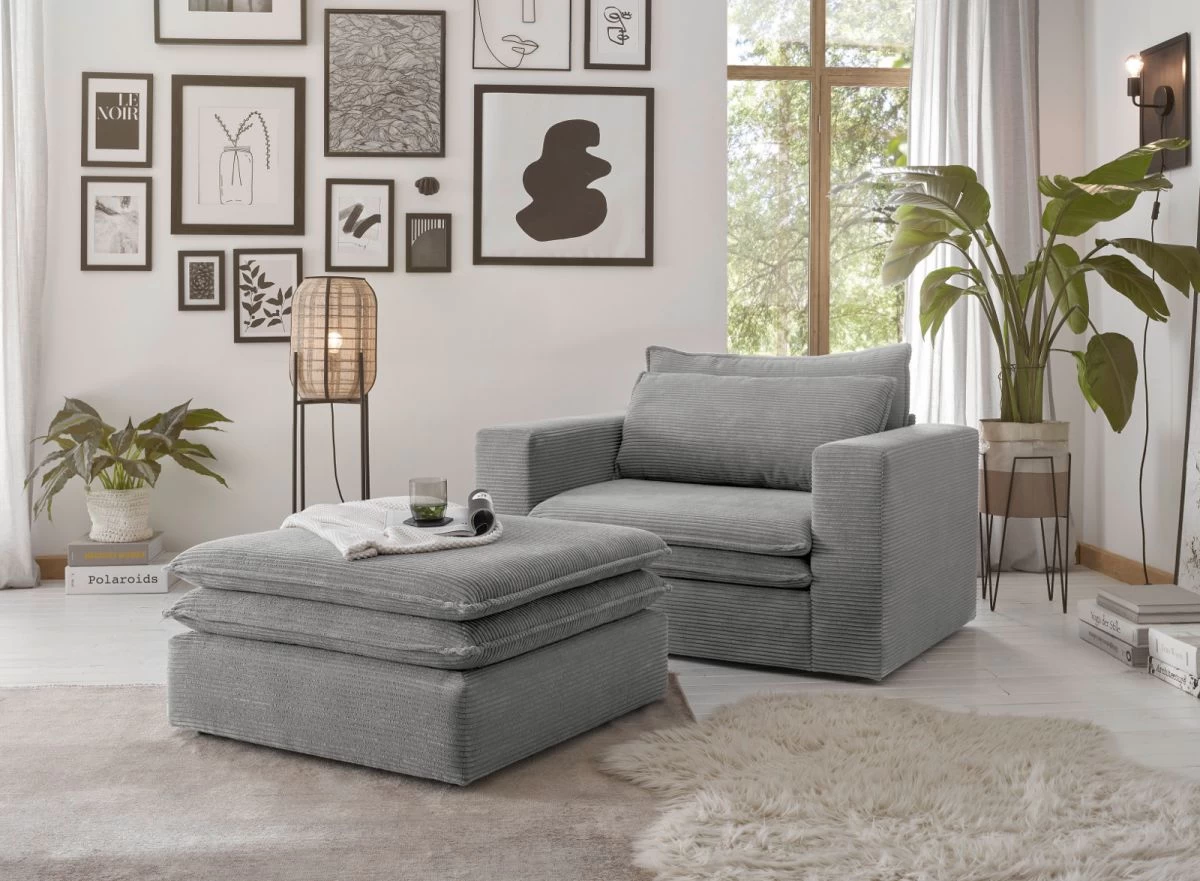 Loveseat Sessel Set "Pesaro" In Hellgrau Cord Couch Loungesessel Inklusive Hocker 6 Loveseat Sessel Set "Pesaro" In Hellgrau Cord Couch Loungesessel Inklusive Hocker – Bild 4