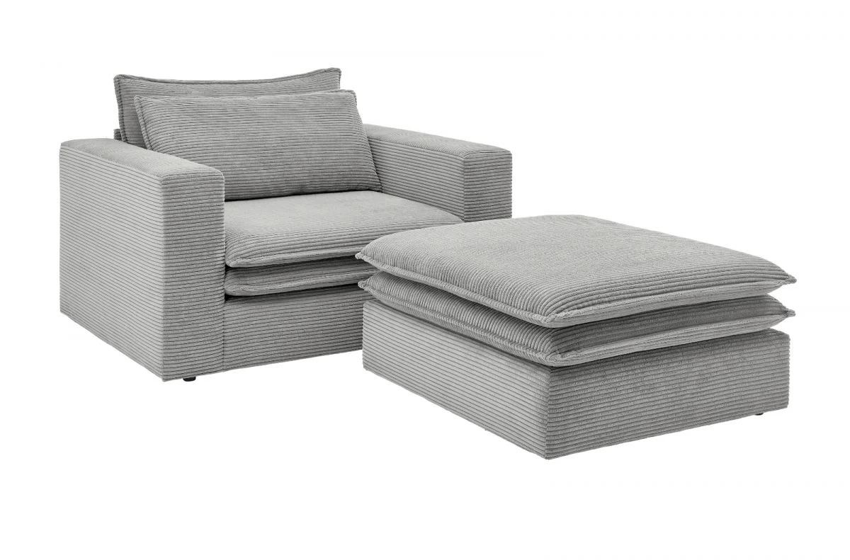 Loveseat Sessel Set "Pesaro" In Hellgrau Cord Couch Loungesessel Inklusive Hocker 9 Loveseat Sessel Set "Pesaro" In Hellgrau Cord Couch Loungesessel Inklusive Hocker – Bild 7