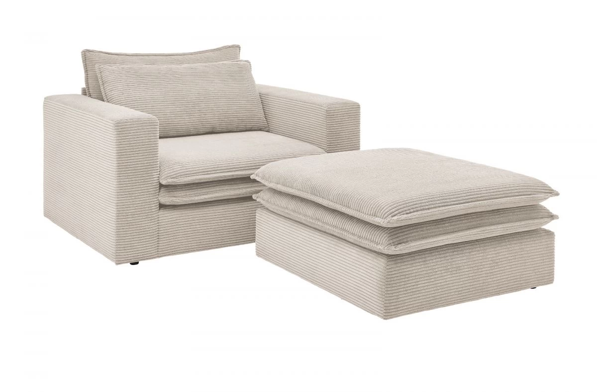Sessel Set "Pesaro" In Beige Cord Couch Loungesessel Inklusive Hocker 9 Sessel Set "Pesaro" In Beige Cord Couch Loungesessel Inklusive Hocker – Bild 7