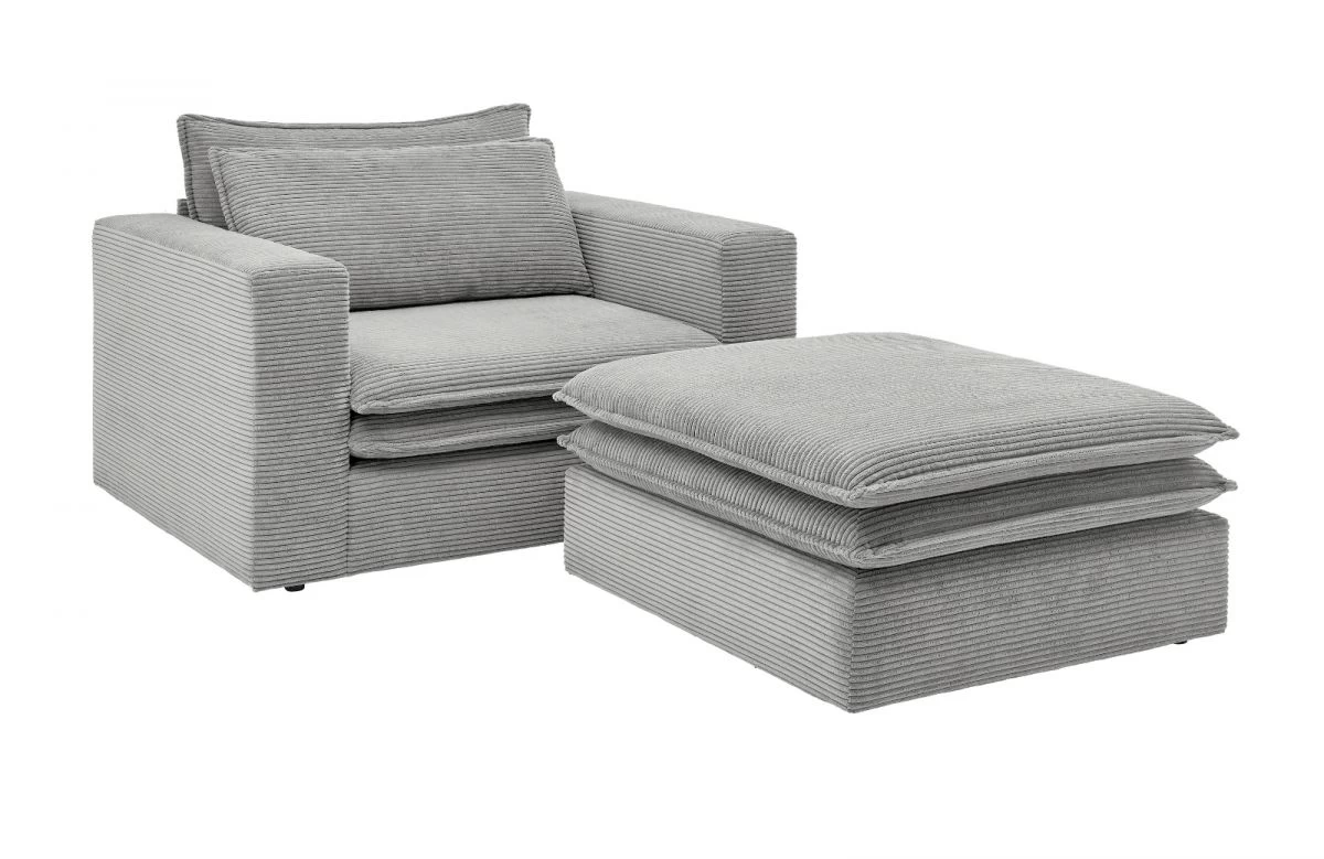 Sessel Set "Pesaro" In Hellgrau Cord Couch Loungesessel Inklusive Hocker 9 Sessel Set "Pesaro" In Hellgrau Cord Couch Loungesessel Inklusive Hocker – Bild 7