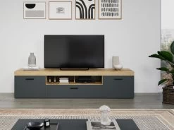 TV-Lowboard "Tyler" In Grau Und Evoke Eiche XL TV Unterteil 230 X 52 Cm -Wohnwelt Verkauf 9892 4