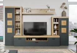 TV-Lowboard "Tyler" In Grau Und Evoke Eiche XL TV Unterteil 230 X 52 Cm -Wohnwelt Verkauf 9892 5