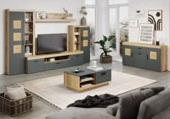 TV-Lowboard "Tyler" In Grau Und Evoke Eiche XL TV Unterteil 230 X 52 Cm -Wohnwelt Verkauf 9892 6