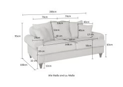 Sofa "Adelina" In Hellgrau Landhaus Couch 3-Sitzer 200 Cm -Wohnwelt Verkauf 9909 9