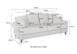 Sofa "Adelina" In Blau Landhaus Couch 3,5-Sitzer 230 Cm -Wohnwelt Verkauf 9911 9