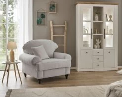 Sessel "Adelina" In Hellgrau Landhaus Loungesessel 110 Cm -Wohnwelt Verkauf 9919 4