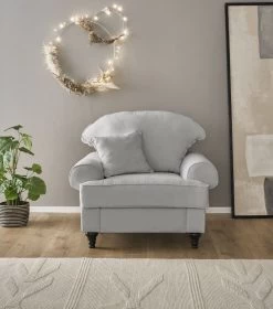 Sessel "Adelina" In Hellgrau Landhaus Loungesessel 110 Cm -Wohnwelt Verkauf 9919 5