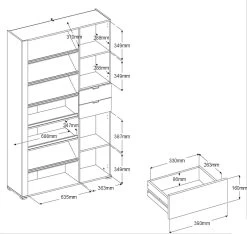 Schuhschrank "Shoesing" In Weiß Mit Eiche Schuhregal Inklusive LED Beleuchtung 110 X 186 Cm -Wohnwelt Verkauf 9925 7